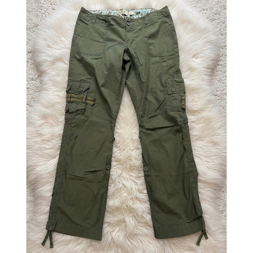 Old Navy Ultra Low Rise Cargo Pants Olive Green Y2K Stretch Utility Size 12